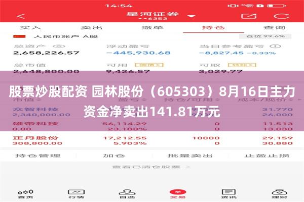 股票炒股配资 园林股份（605303）8月16日主力资金净卖出141.81万元