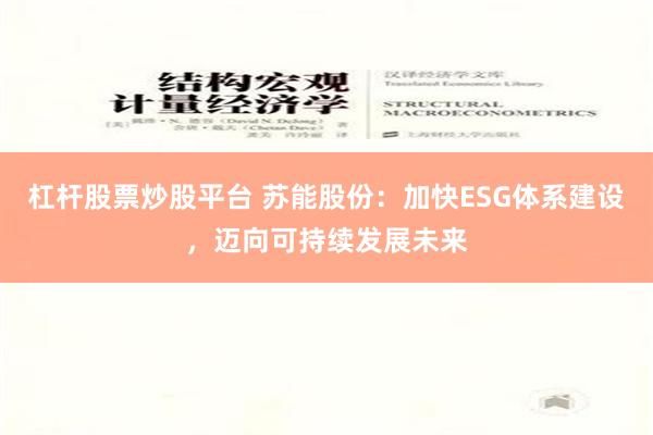 杠杆股票炒股平台 苏能股份：加快ESG体系建设，迈向可持续发展未来