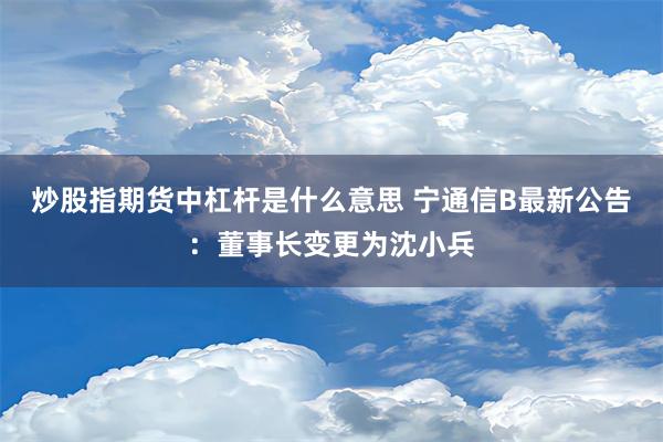 炒股指期货中杠杆是什么意思 宁通信B最新公告：董事长变更为沈小兵