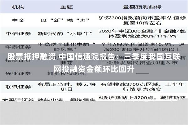 股票抵押融资 中国信通院报告：三季度我国互联网投融资金额环比回升